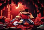Jogador de Minecraft minerando diamantes