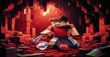 Jogador de Minecraft minerando diamantes