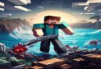 Jogador minerando diamantes no Minecraft