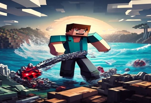 Jogador minerando diamantes no Minecraft