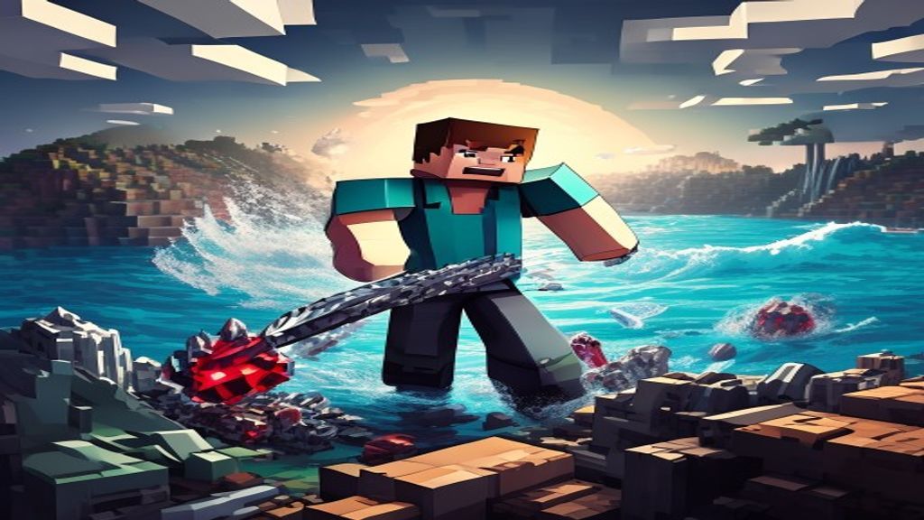 Jogador minerando diamantes no Minecraft