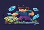Jogador de Minecraft minerando diamante em uma mina