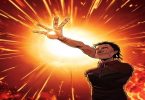 Homem de Ferro estalando os dedos com a Manopla do Infinito, cena final de Vingadores Ultimato