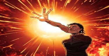 Homem de Ferro estalando os dedos com a Manopla do Infinito, cena final de Vingadores Ultimato