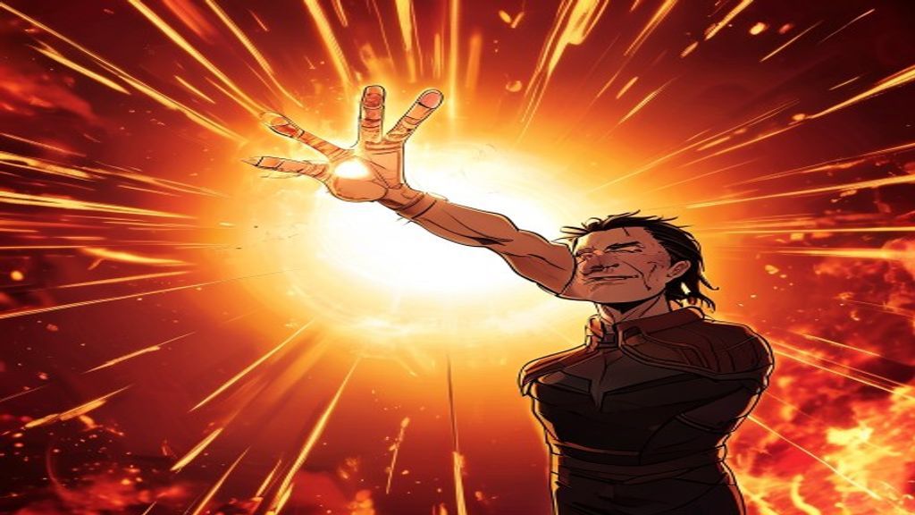 Homem de Ferro estalando os dedos com a Manopla do Infinito, cena final de Vingadores Ultimato