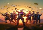 Personagens de Free Fire com códigos e recompensas flutuando, representando a busca por 'codiguins' da Garena.