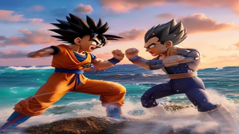 Goku e Vegeta em uma pose de luta