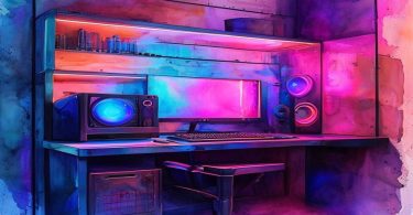 Gabinete de PC gamer com iluminação e ventilação