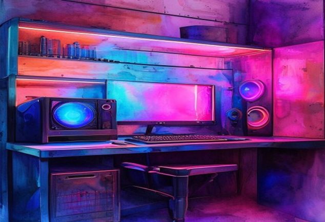 Gabinete de PC gamer com iluminação e ventilação