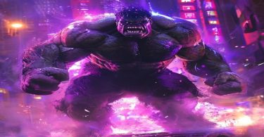 Hulk usando sua força para levantar um carro