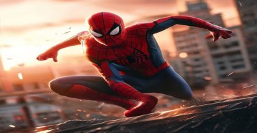 Homem-Aranha em ação, com sua roupa icônica