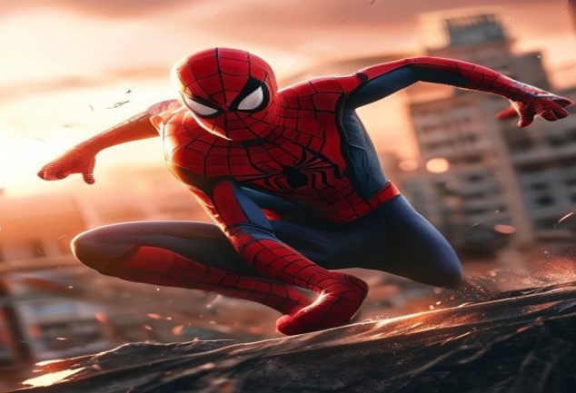 Homem-Aranha em ação, com sua roupa icônica