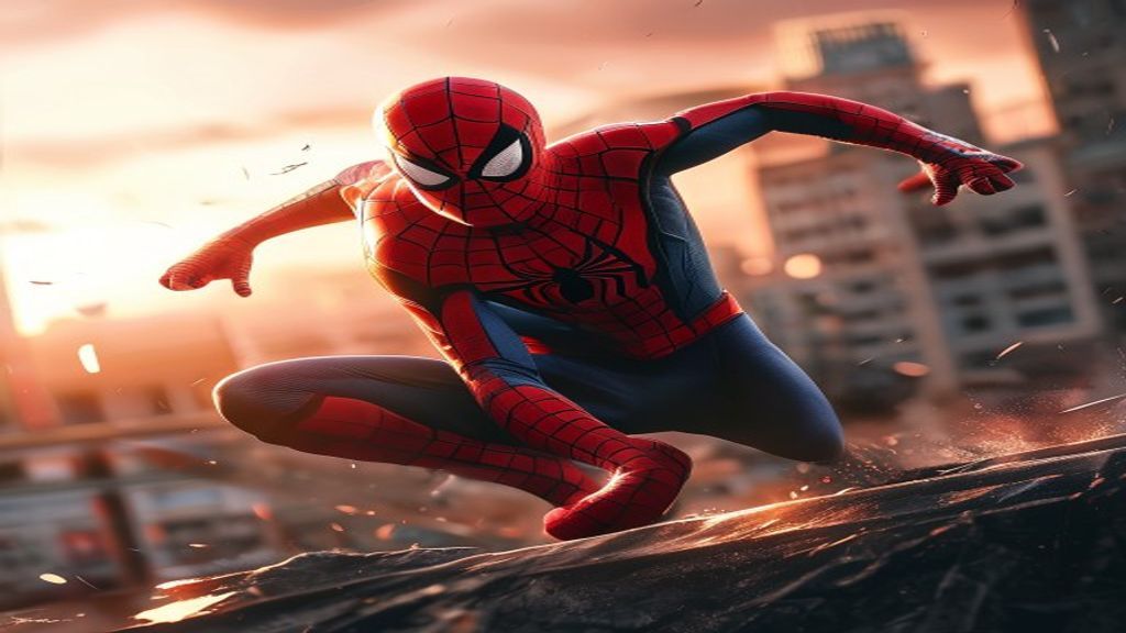 Homem-Aranha em ação, com sua roupa icônica
