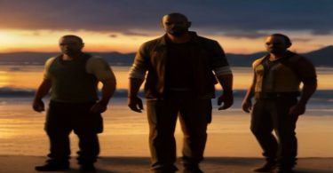 Michael, Franklin e Trevor em cutscene de GTA 5