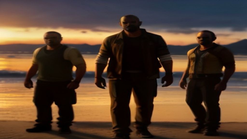 Michael, Franklin e Trevor em cutscene de GTA 5