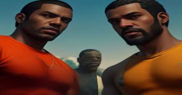 Michael, Franklin e Trevor, personagens principais de GTA 5, discutindo o significado das missões.