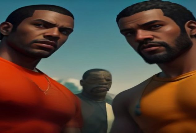 Michael, Franklin e Trevor, personagens principais de GTA 5, discutindo o significado das missões.