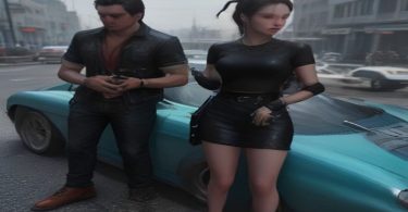 Capa de GTA 6 com Lucia, Jason e um carro esportivo, representando os veículos do jogo